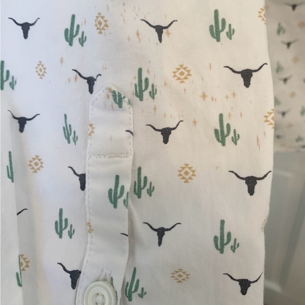 Ariat REAL Button Down Shirt Western Cactus Longhorn Print M Fitted - Picture 7 of 7